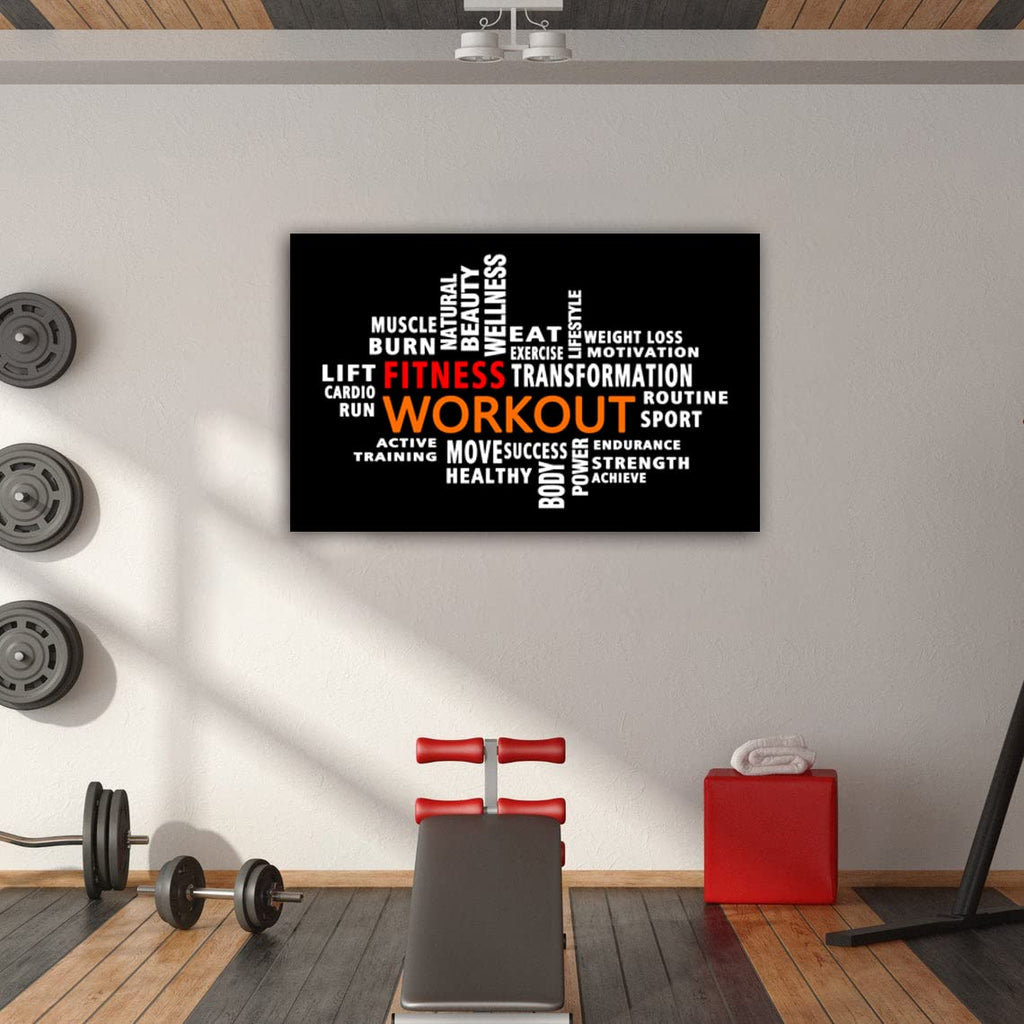 Workout Word Cloud Canvas Wall art, Exercise Workout Gym Wall art, Crossfit Fitness Inspirational Quotes Poster