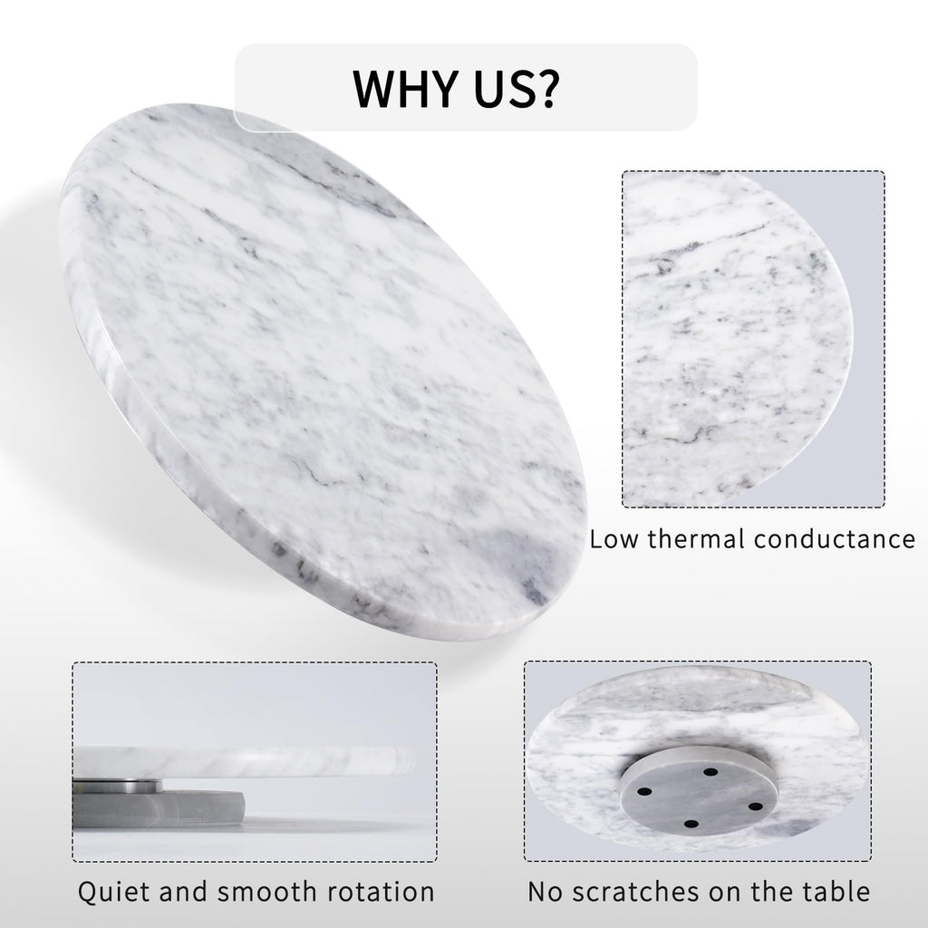12" Mable Lazy Susan, 100% Natural Marble Round Tray with Silent Rotating, Kitchen Turntable Storage Turner Revolving