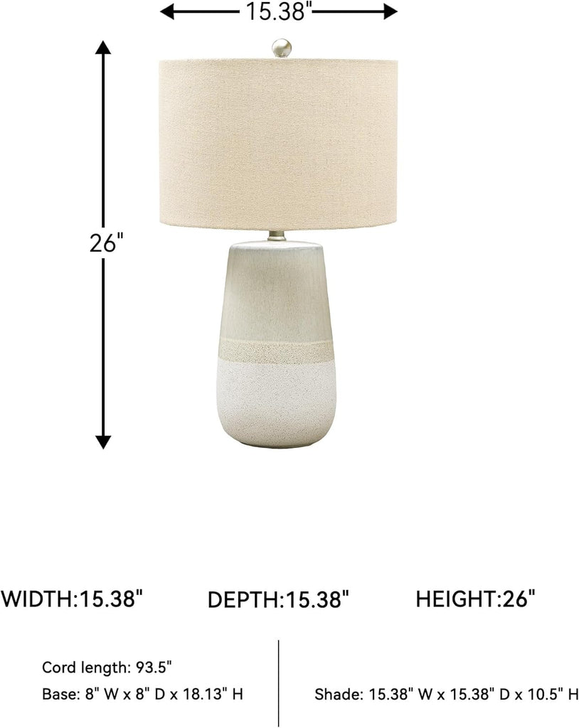 Signature Design by Ashley Shavon Contemporary 27" Textured Neutral Glaze Table Lamp, Beige & White