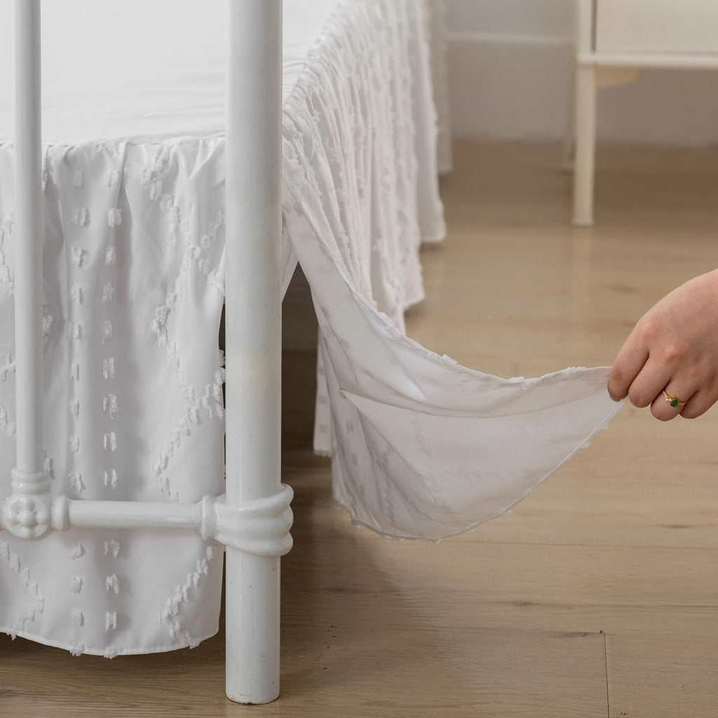 Bed Skirt Full Size Ruffled Bed Skirt with Split Corners, White