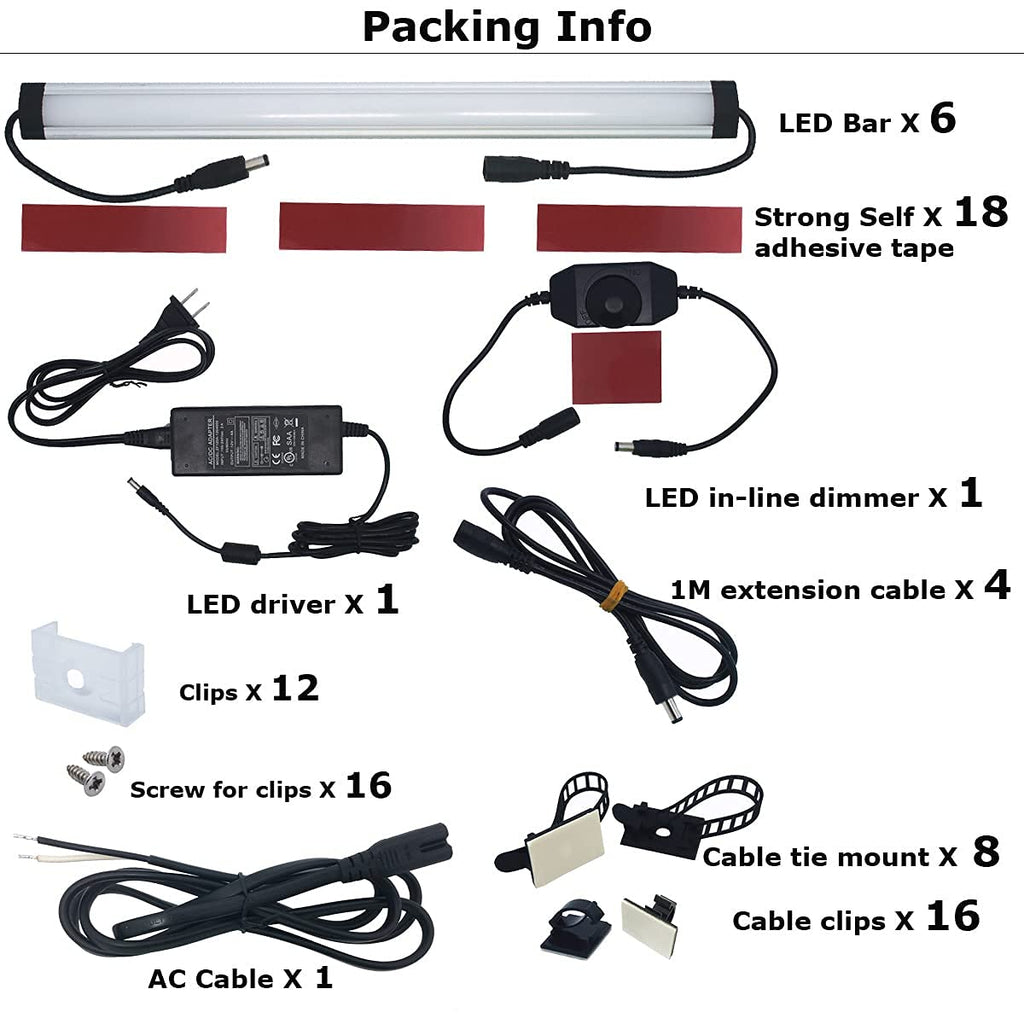Under Cabinet LED Lighting Kit Plug in or Hardwired, 6 pcs 12 Inches Light Strips, 2000 Lumen, Super Bright, Counter