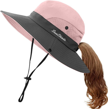 Kids UV Sun Hat with Ponytail Hole UPF 50 Bucket Cap for Girls Summer Beach & Fishing