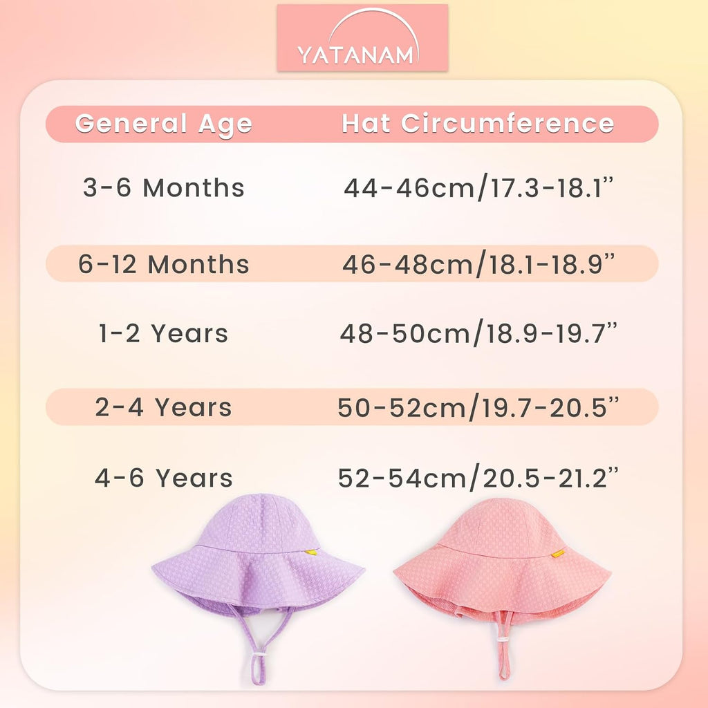 Sun Hat Toddler UPF 50+ Summer Bucket Hat Baby Wide Brim Beach Hats Girls Adjustable UV Protection Hats (US, Age, 2