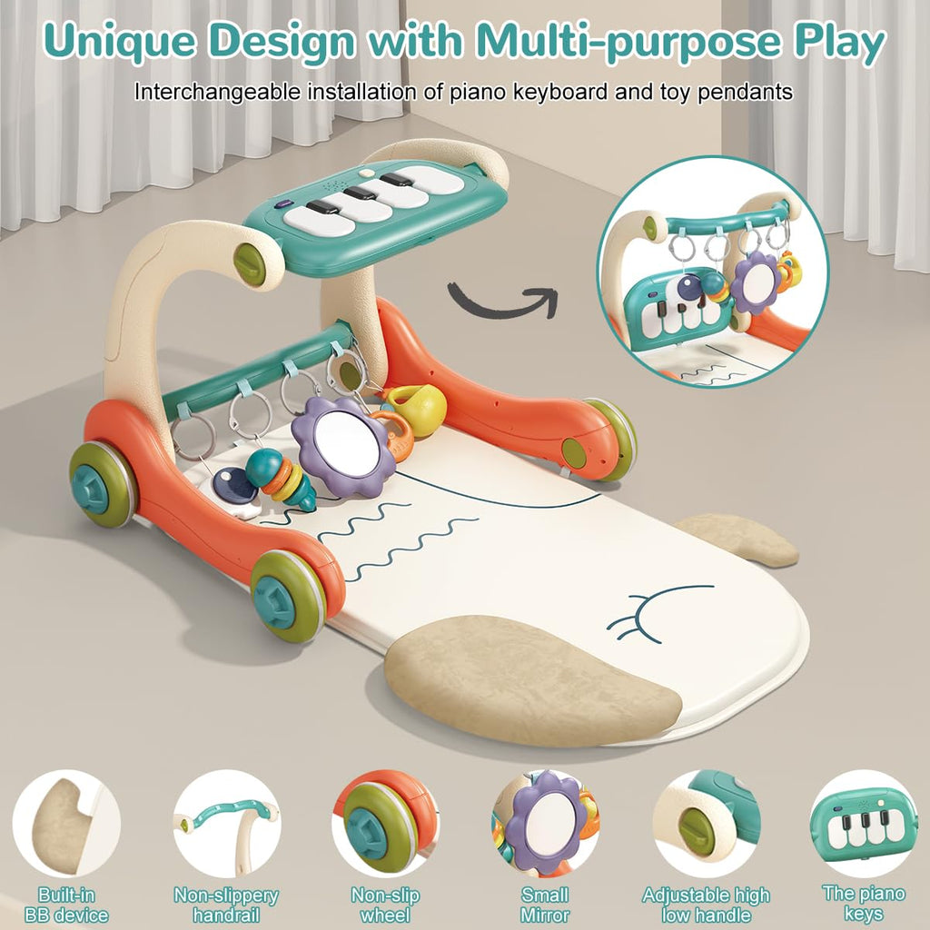 3 in 1 Baby Play Mat Gym, Kick and Play Piano Gym with Music Light, Activity Tummy Time Play mat with 5 Learning