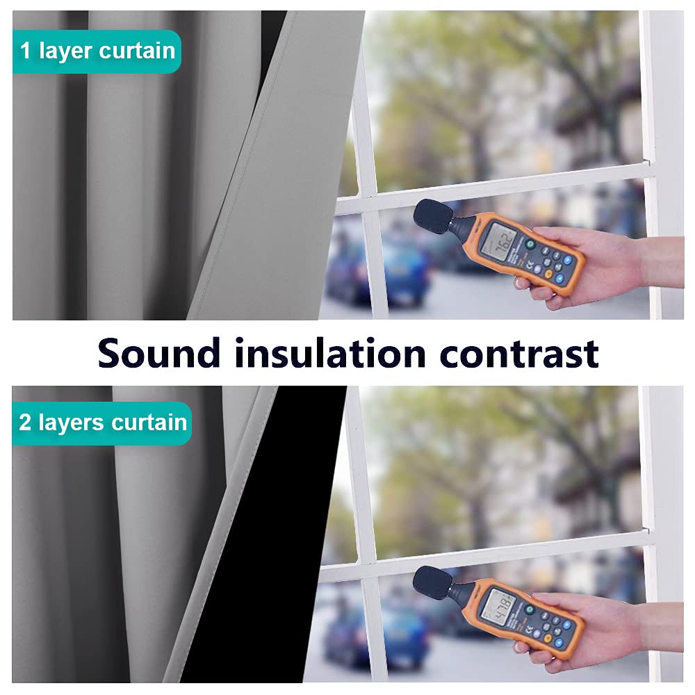 Noise and Lights Block Out Curtains, Thermal Insulated 100% Blackout 2-Layer Lined Drapes, Noise Cancellation Window