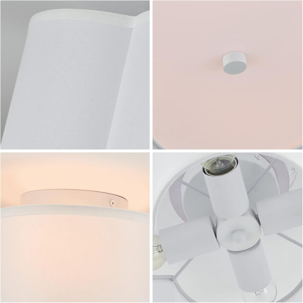 Semi Flush Mount Ceiling Light Fixture, Modern Close to Ceiling Lamp with Cream White Fabric Drum Shade Kids Room