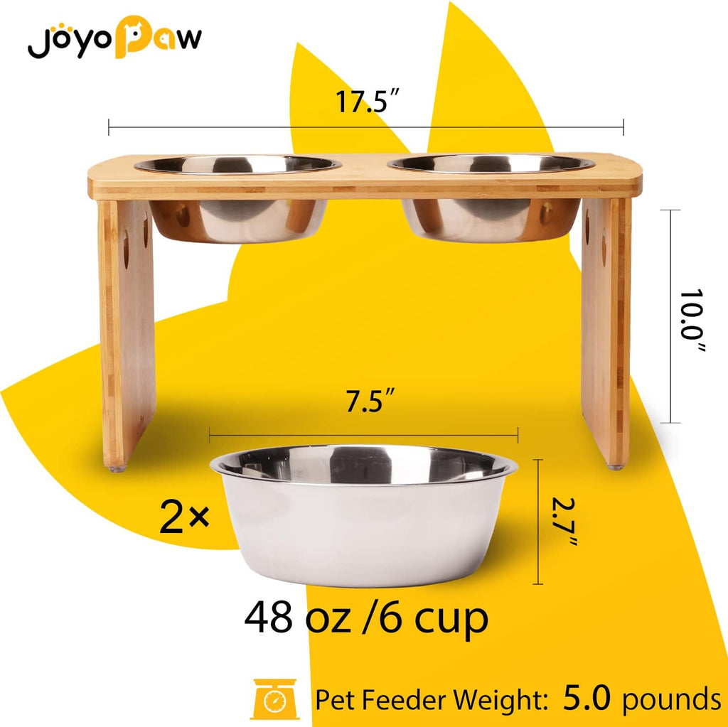 Elevated Dog Bowls, Bamboo Raised Dog Bowl Stand (10" Tall)