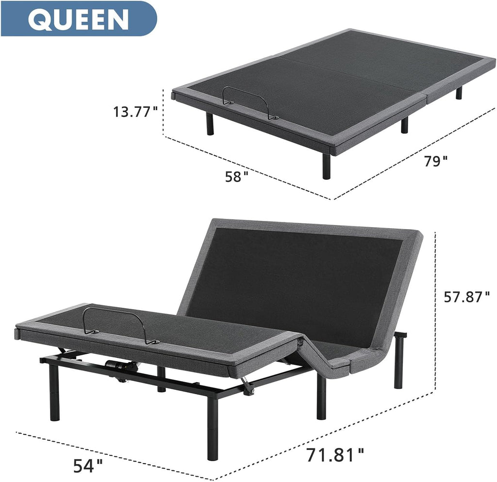 Queen Size Adjustable Bed Frame, Electric Base, Head & Foot Incline