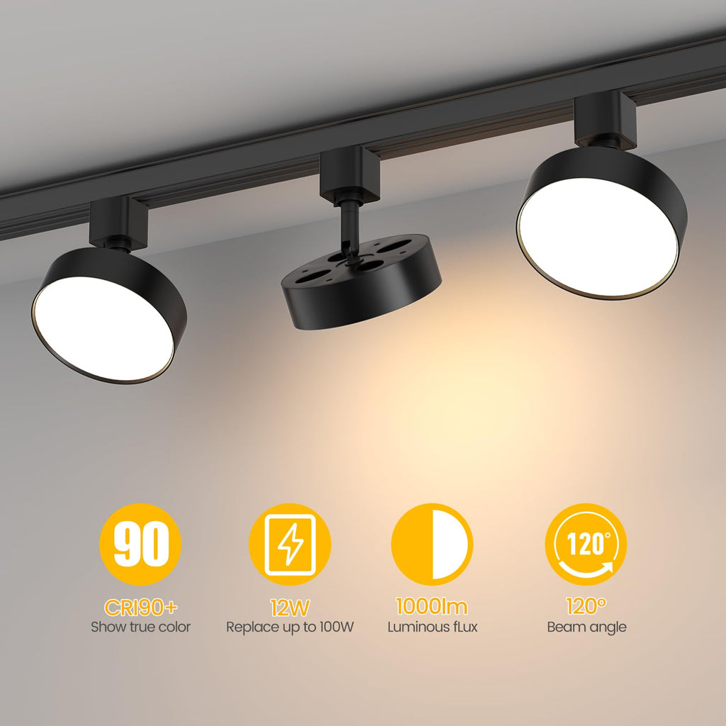 Diffuse LED Track Lighting Heads H Type, 12W 3000K, 4 Pack Black