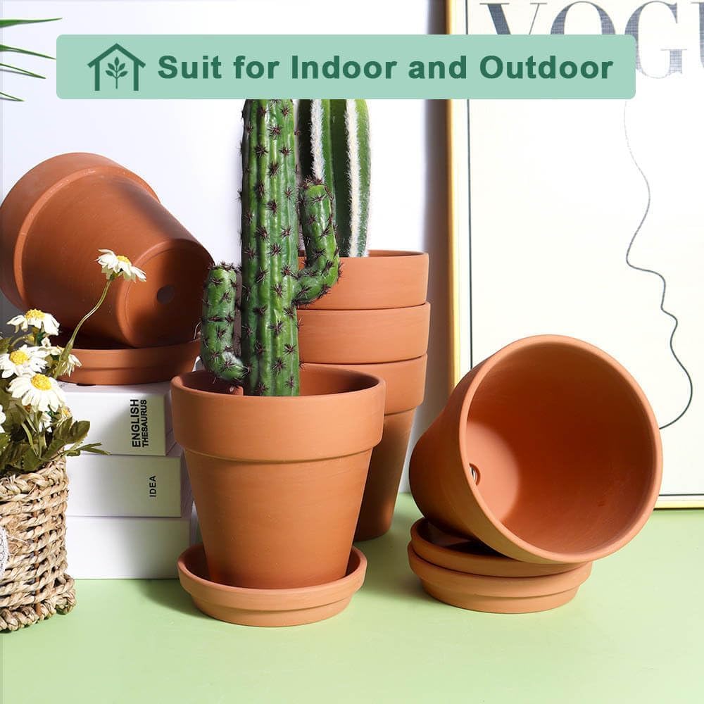 Terra Cotta Pots with Saucer - 6 Pack 5 Inch Clay Pot Ceramic Pottery Planter Cactus Flower Pots Succulent Pot