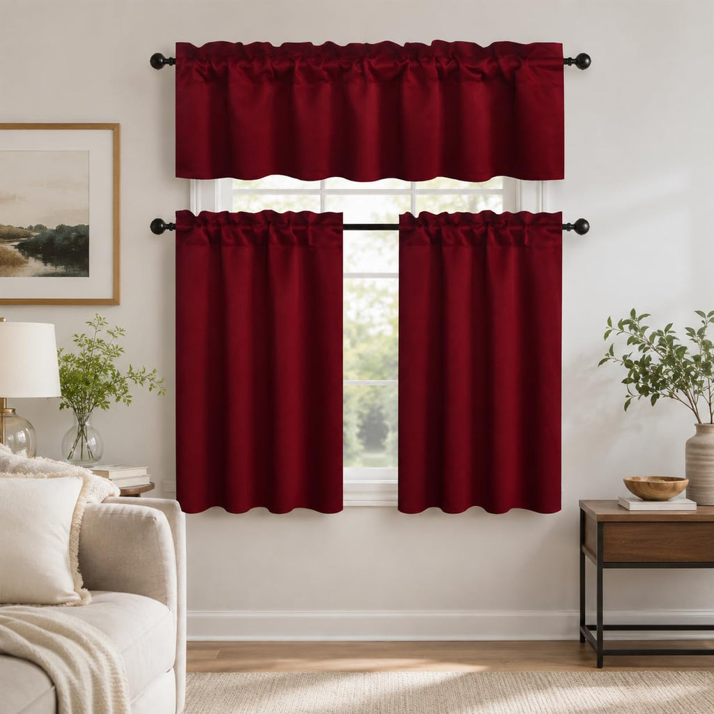Christmas Decorative Café Curtains Set of 2, Rod Pocket Blackout Short Kitchen Window Tier Small Thermal Insulated