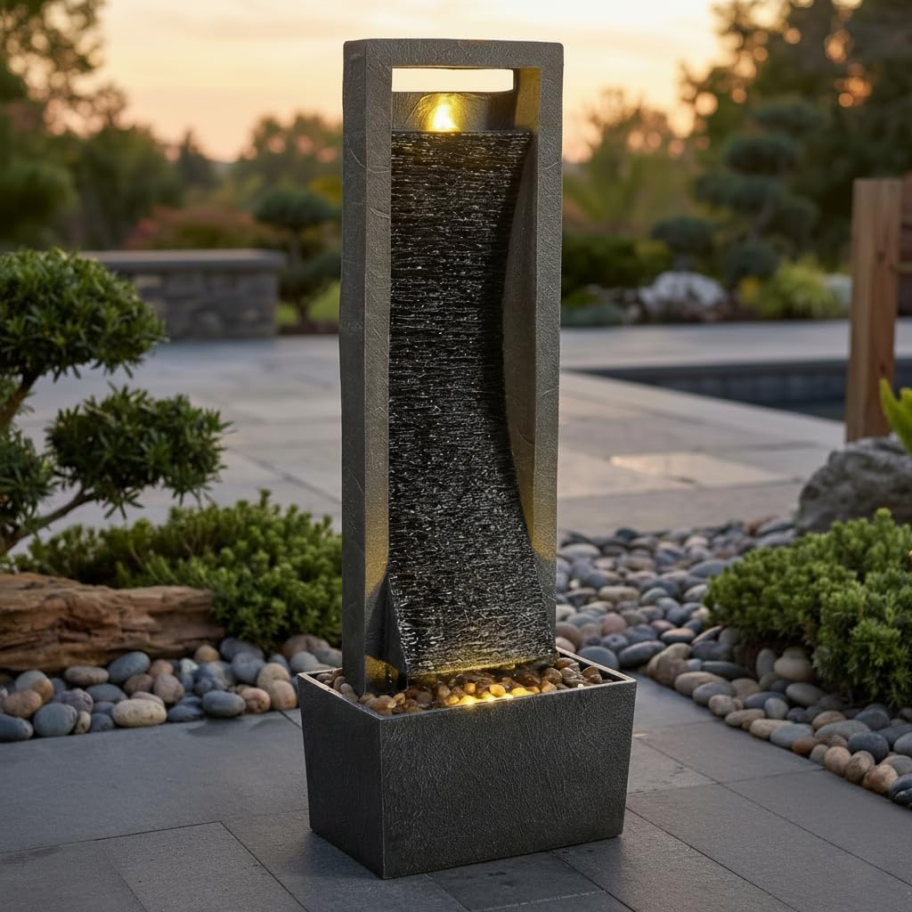 38.6" Tall Outdoor Water Fountain with LED Lights
