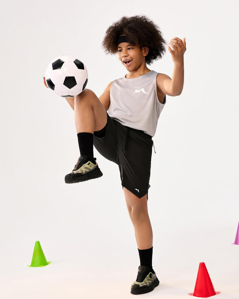Boys Athletic Shorts with Compression Liner Zipper Pockets