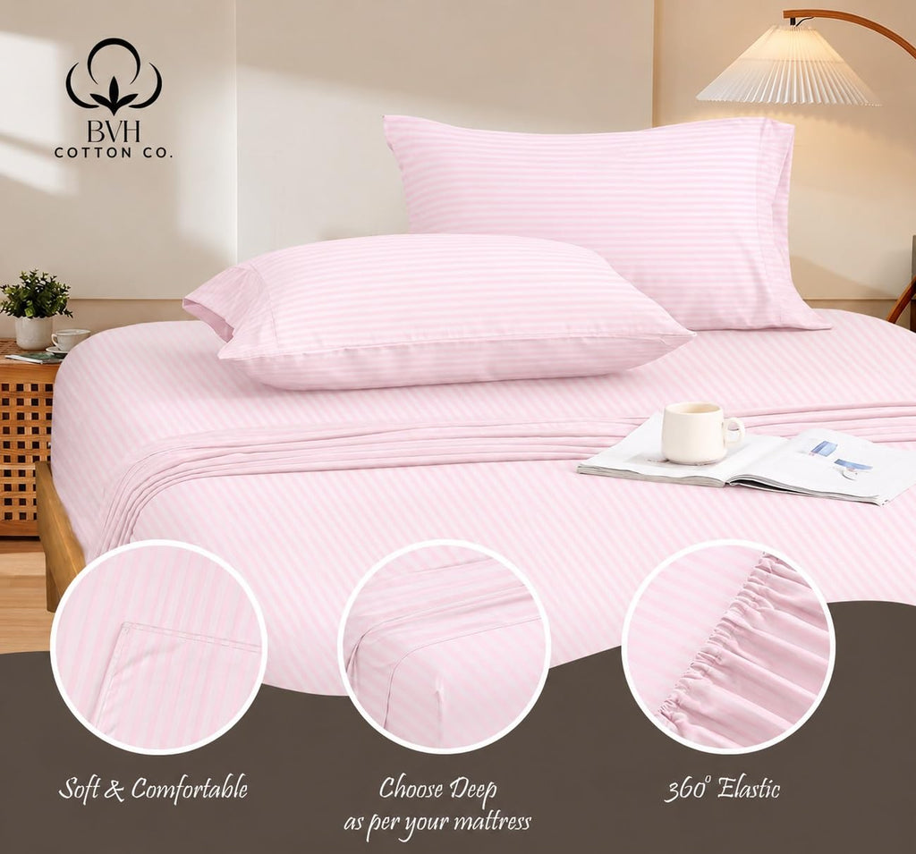 Pima Cotton Olympic Queen Size Sheet Set, 4Pc Bed Set, Soft & Breathable Percale Weave, Fits 10-12" Deep Pocket