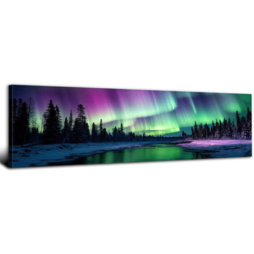 Northern Lights Wall Art Decor Aurora Forest Pictures Wall Decor Aurora Borealis Landscape Canvas Prints Painting