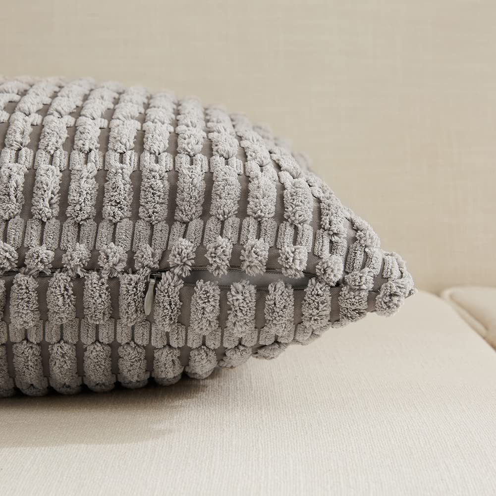 4 Packs Neutral Long Lumbar Decorative Throw Pillow Covers 12x24 Inch Couch Bed, Boho Home Decor, Soft Striped