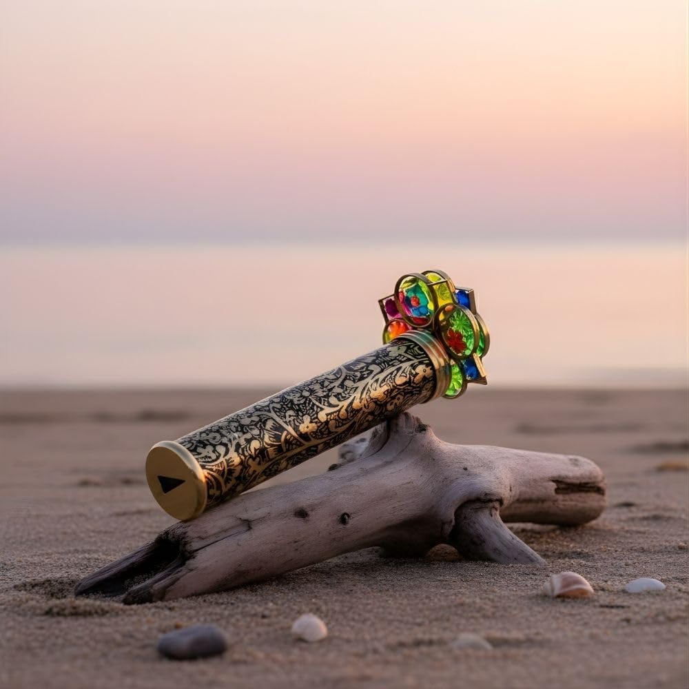Handmade Giant Trigon Flower Brass Kaleidoscope - Stunning Visual Display with Hardwood Base - Unique Gift