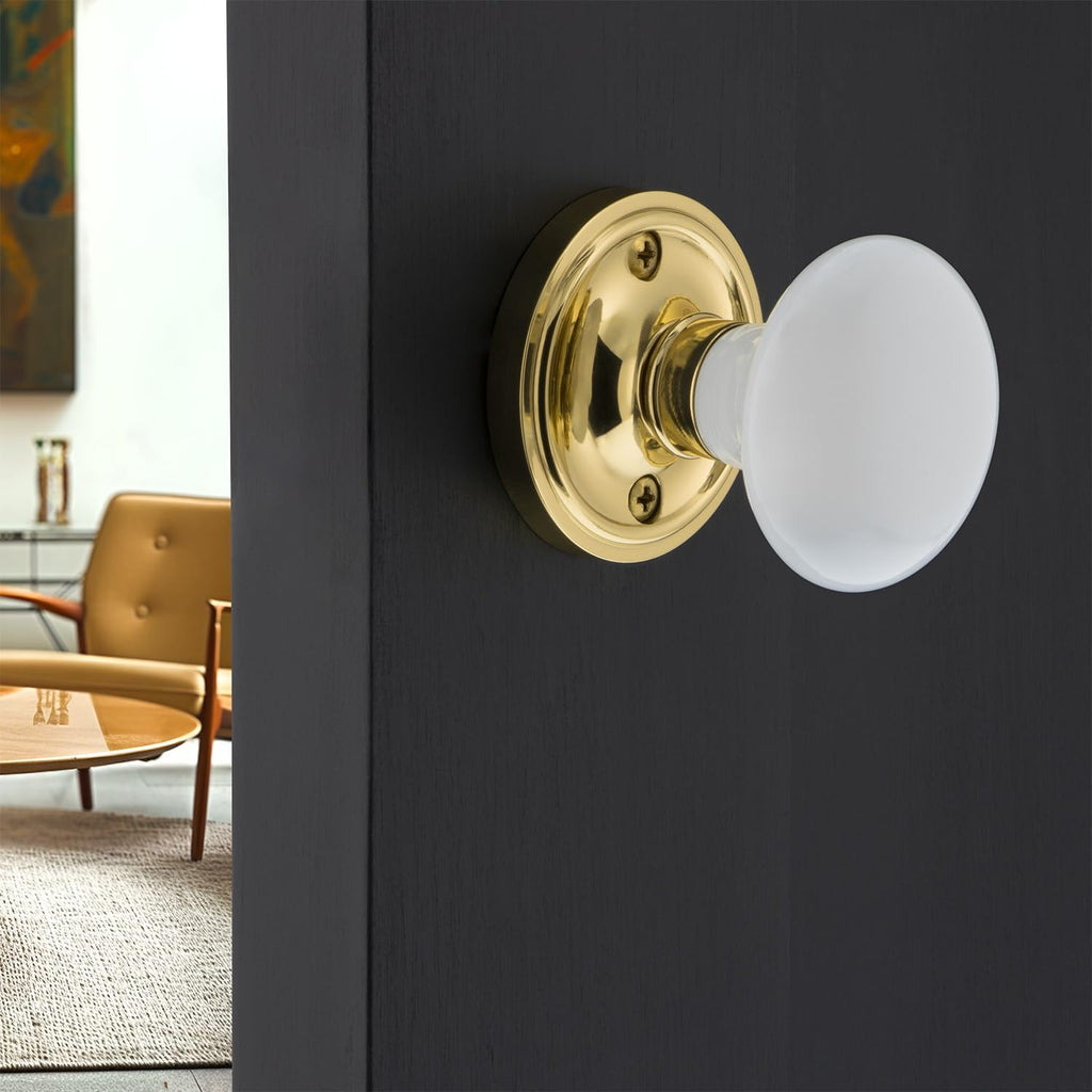 Classic Rosette White Porcelain Round Door Knob