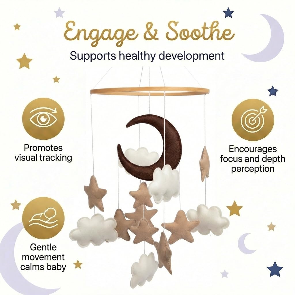 Baby Mobile for Crib - Modern Boho Cloud Nursery Decor, Brown & Tan
