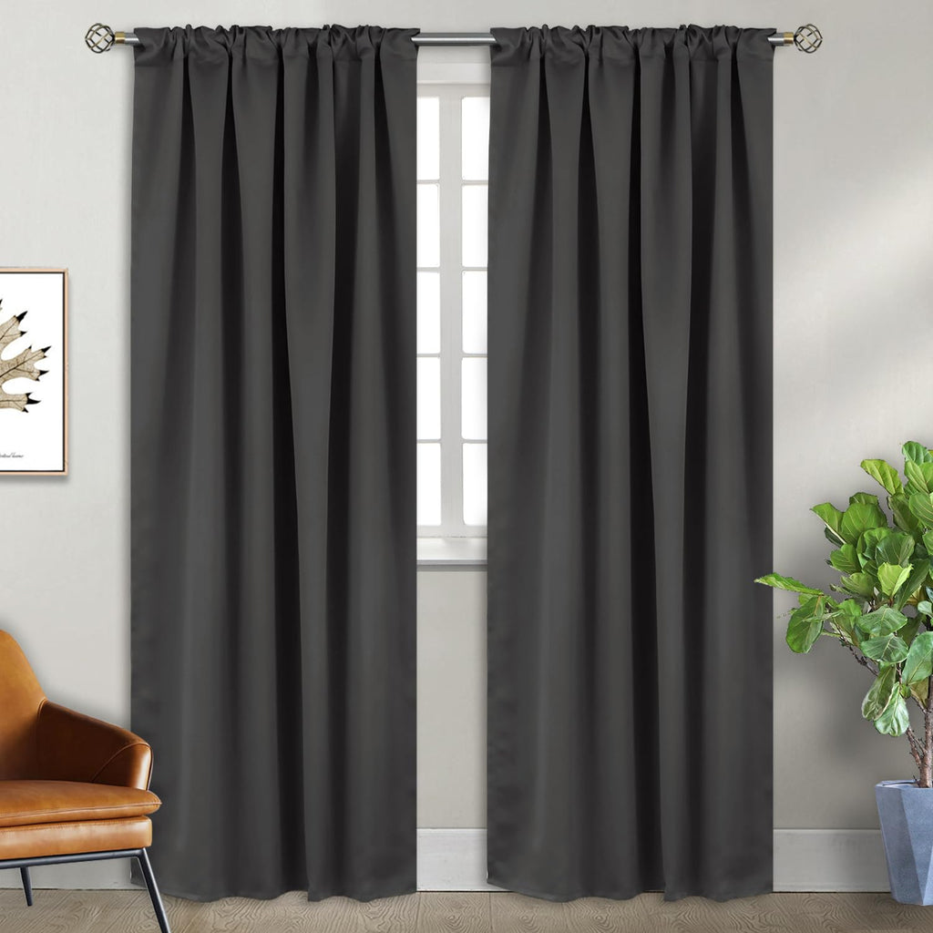 Dark Grey 84 Inch Blackout Curtains, 2 Window Panels