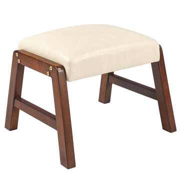 Small Foot Stool with Solid Wood Leg, Ottoman Foot Rest with Faux Leather Cushion, Low Stool, 13.4" X11"X11.8"