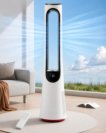 38" Bladeless Tower Fan, 120° Oscillation Quiet Standing Fans, 20 Speeds & 4 Modes, Ambient Light, Remote Control