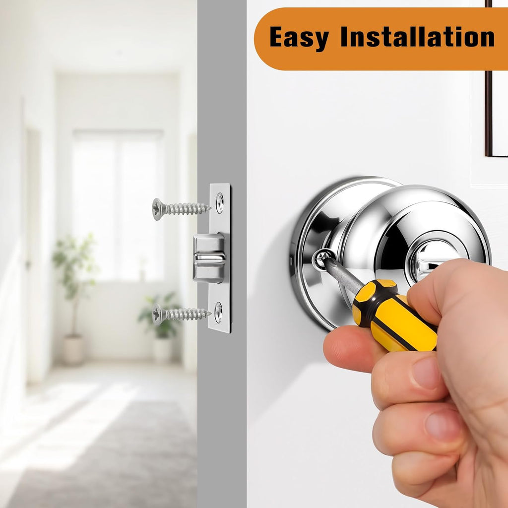 Polished Chrome Keyed Entry Door Knob, Interior Exterior Entry Door Locks, Entrance Lockset[Lock with Three Keys]