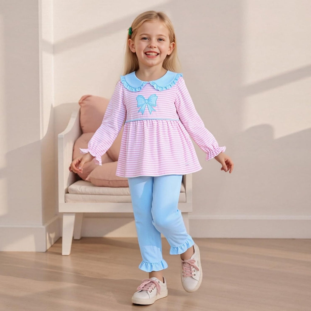 Little Toddler Baby Girl Clothes Peter Pan Collar Shirt Ruffle Long Sleeve Top Sweatshirt Pants 2Pcs Set