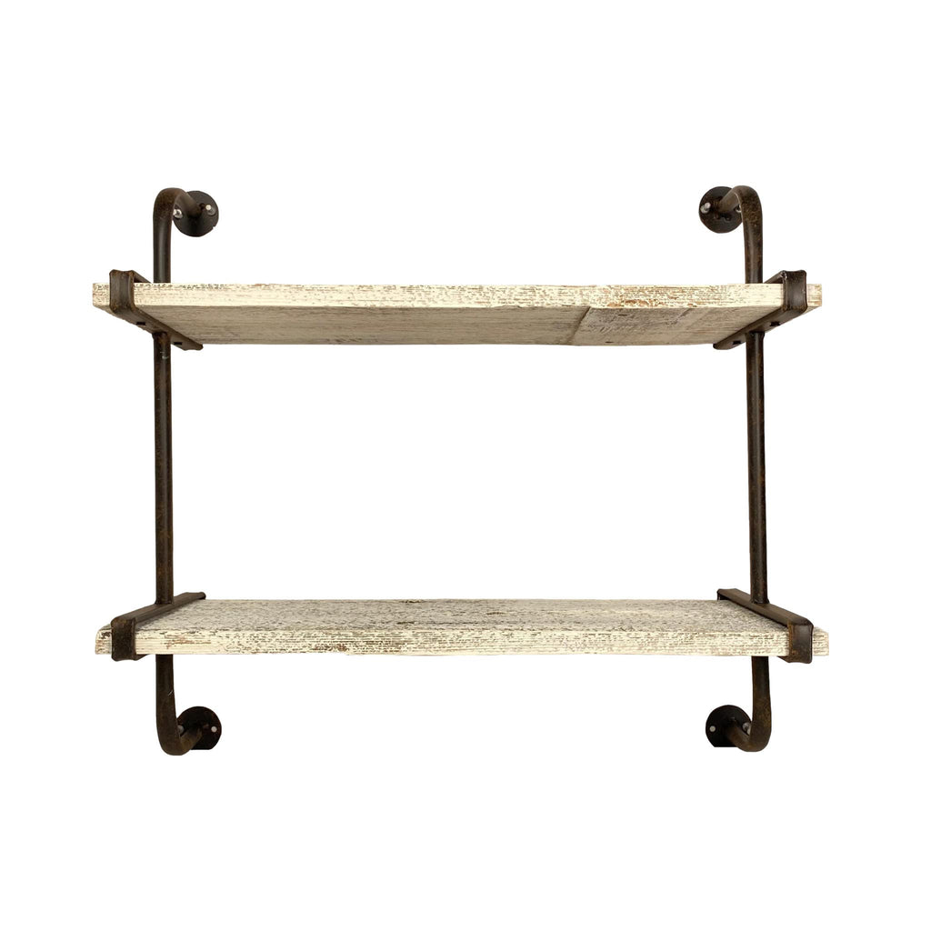 Rustic Wooden Shelf with 2 Planks, Farmhouse Wall Ledge, White