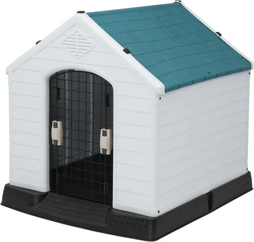 Plastic Dog House, 33" Pet Dog Kennel with Door Water Resistant for Small Medium Sized Dogs, Indoor & Outdoor Use
