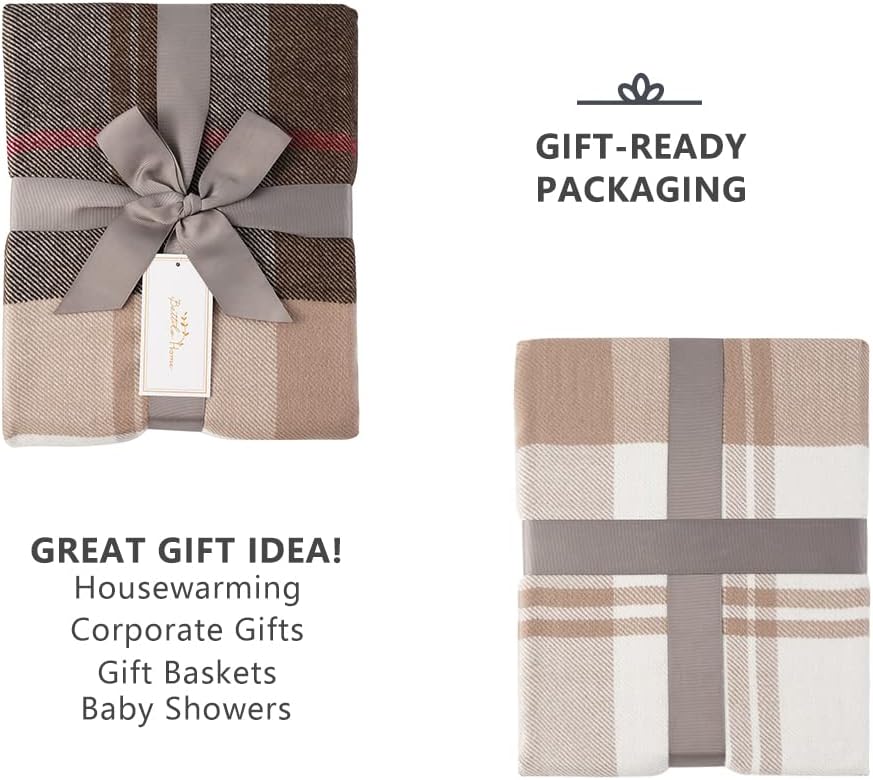 Brown Plaid Throw Blanket, Sofa (50"x60", Coffee)