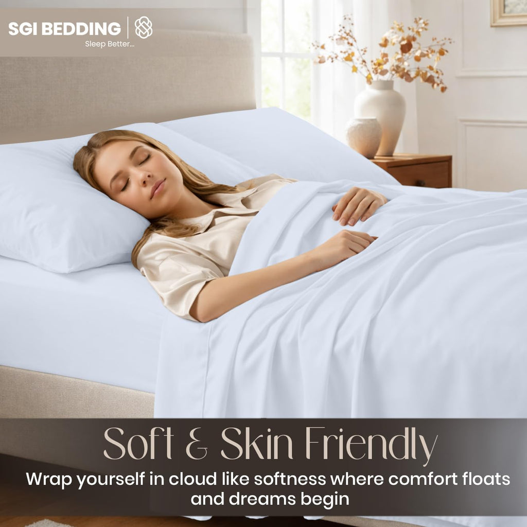 100% Egyptian Cotton Sheets Queen Size - Cooling Sheets, Soft Breathable Light Blue Bedding, Luxury Bedding, Luxury
