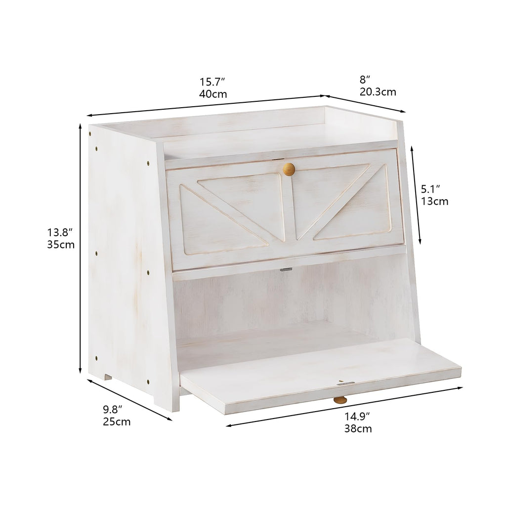 Vintage Double Layer Counter Bamboo Bread Storage Container Large Capacity Bread Storage Bin (Antique White)