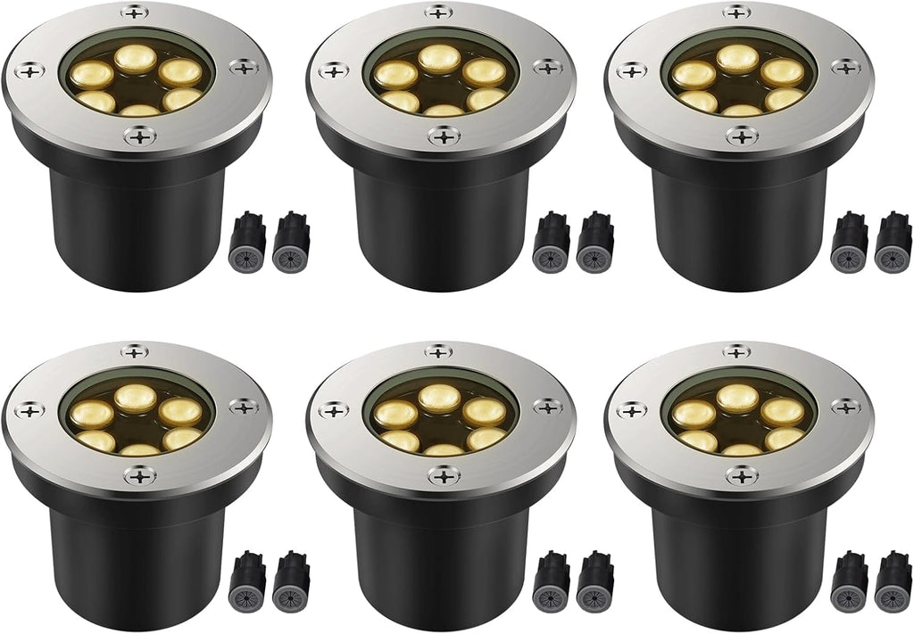 Outdoor Landscape Lights, Low Voltage In Ground Well Lights, 6 Pack | 3000K Warm White, 6W LED, 12V/24V, IP67