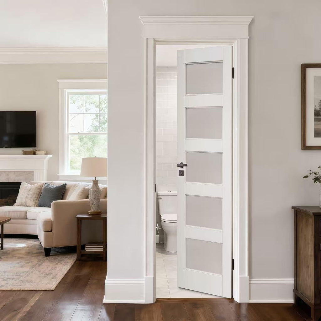 28" x 80" Interior Slab Doors, Solid Core with 5-Lite Frosted Glass