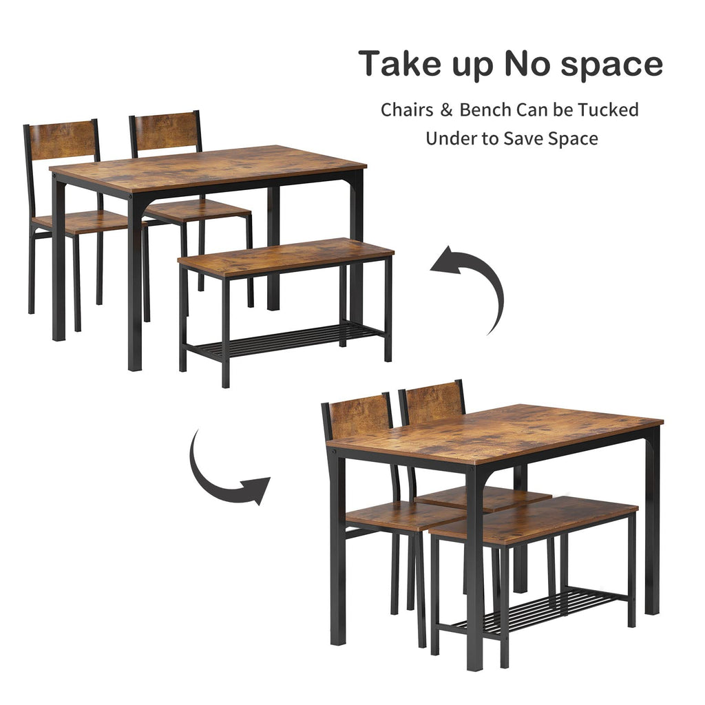 4-Piece Kitchen Table and 2 Chairs for 4 with Bench, Dining Table Set for Small Space, Apartment, Living-Room
