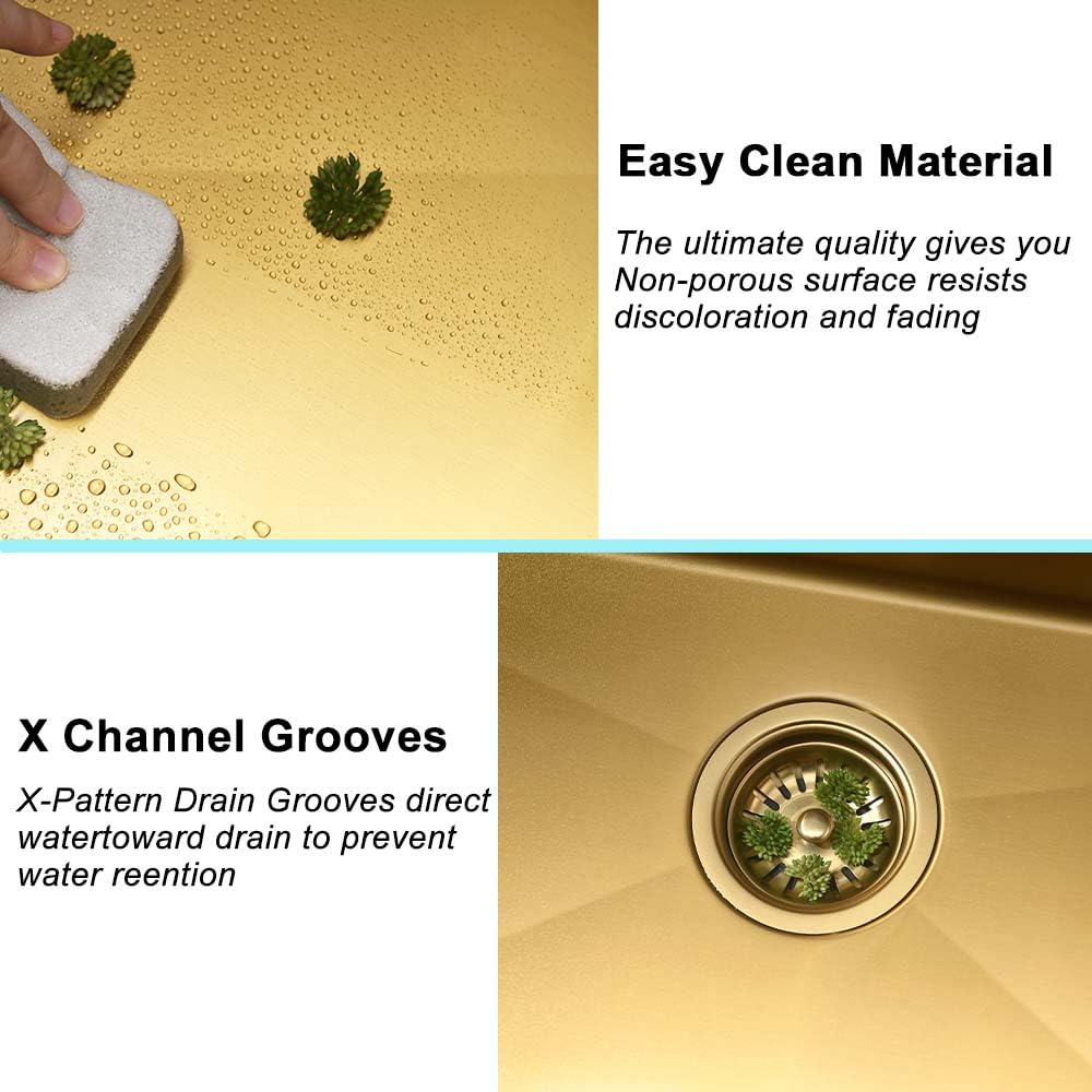 33 x 22 Drop Sink Top Mount Sink Gold Stainless Steel