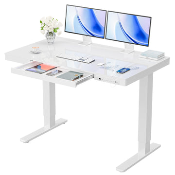 Glass Standing Desk, Height Adjustable Desk, 40 X 24 Inch, White