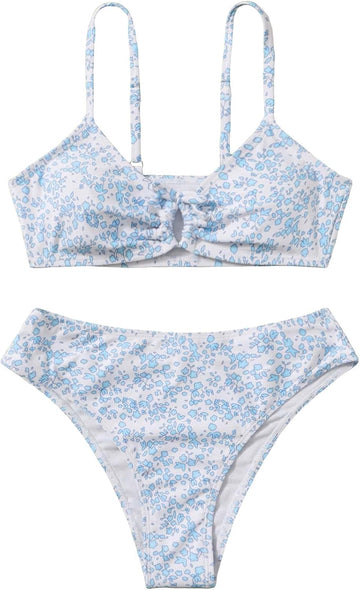 Girl's 2 Piece Swimsuits Disty Floral Ring Linked Bathing Suit Cute Bikini Sets