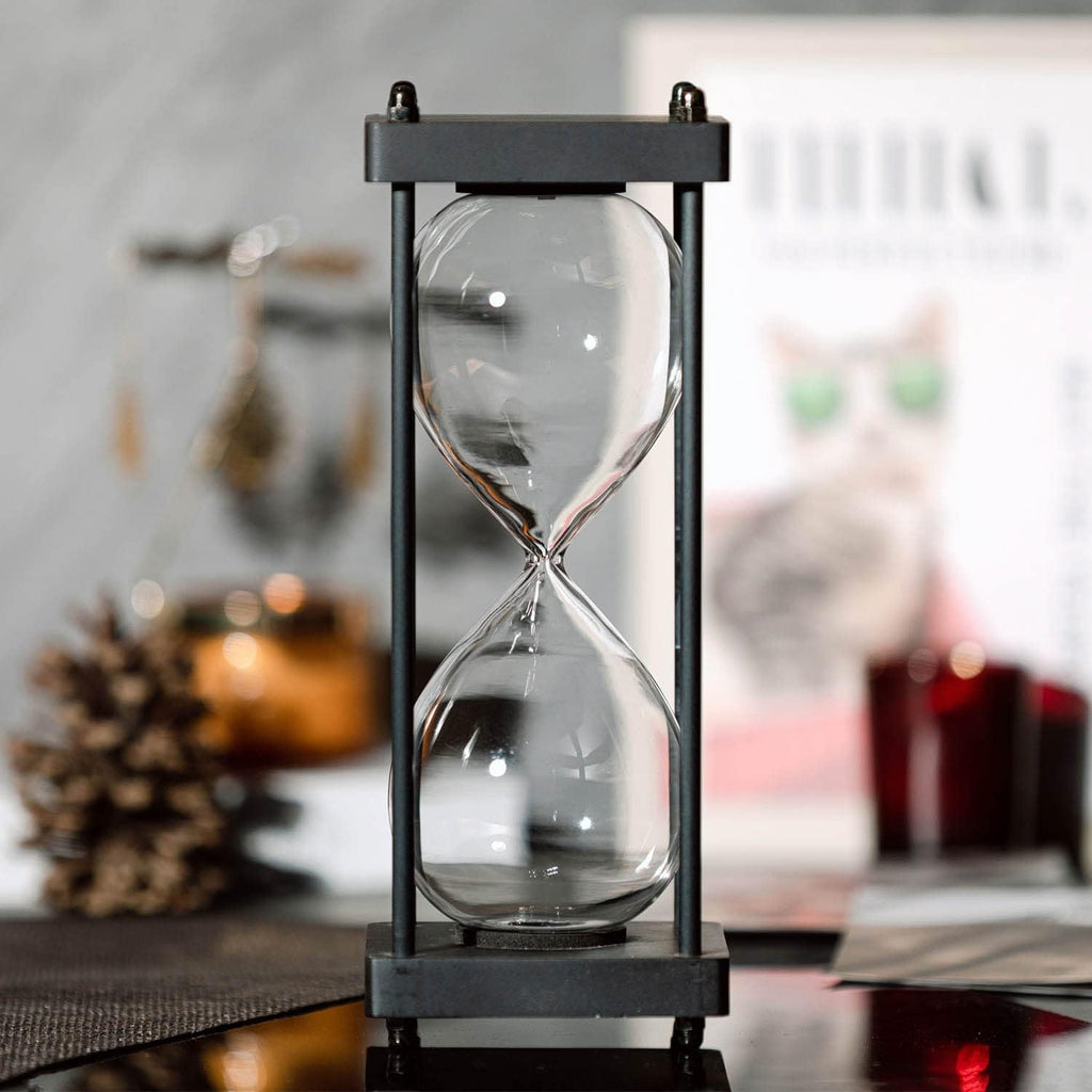 Large Fillable Hourglass Timer, Black Wooden Sandglass, Empty