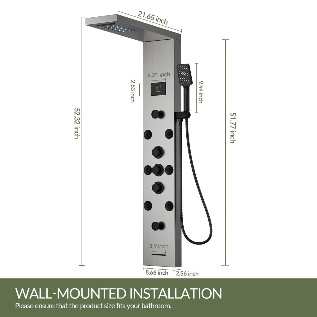 Brushed Nickel Shower Panel Tower System 5 In 1 Rainfall Shower Tower