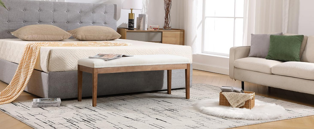 Linen Dining Bench Upholstered Entryway Bench Farmhouse Shoe Bench Seat Ottoman Living Room Bedroom End of Bed Dining