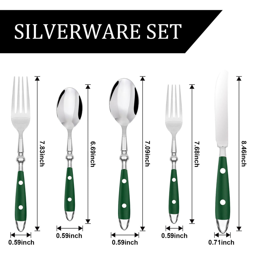 Silverware Set, Vintage Stainless Steel Flatware (Green)