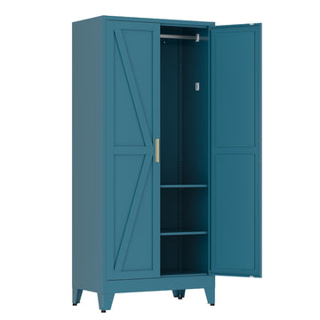 71" Tall Metal Armoire Wardrobe Closet with Removable Hanging Rod and Adjustable Shelves, Blue