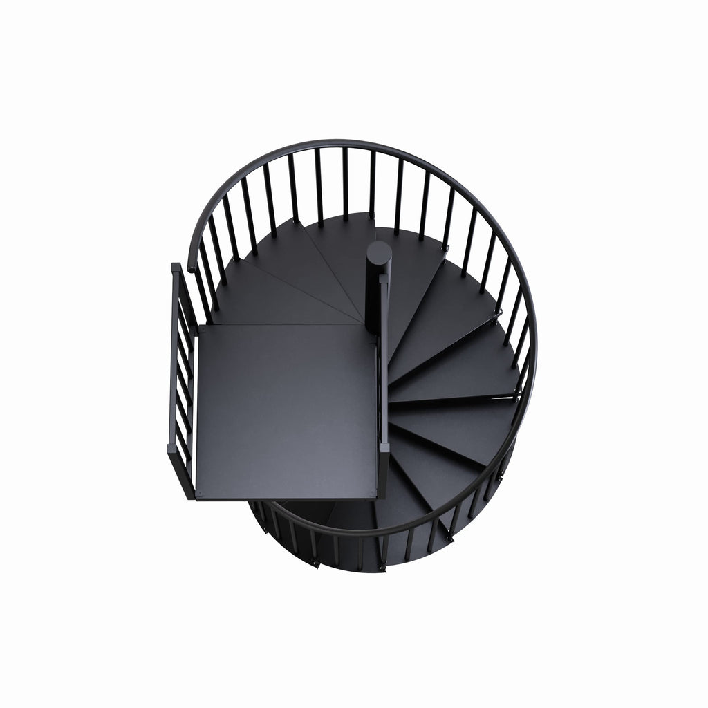 Condor Black Interior 60in Diameter, Fits Height 119in - 133in, 2 36in Tall Platform Rails Spiral Stair Kit