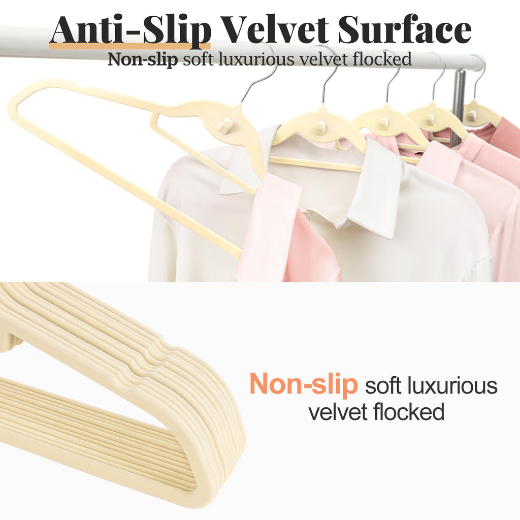 Velvet Felt Stackable Hangers 50 Pack, Thin & Space Saving, Ivory