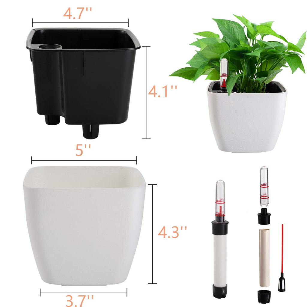6 Pack Self Watering Planter with Water Level Indicator, 5 Inch Plastic Plant Flower Pots Nested Container for Indoor