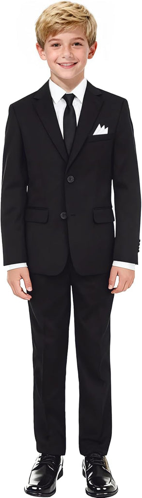 Boys Stretch Suit Set with Pre-Tied Zipper Tie | Slim & Husky Fit Options