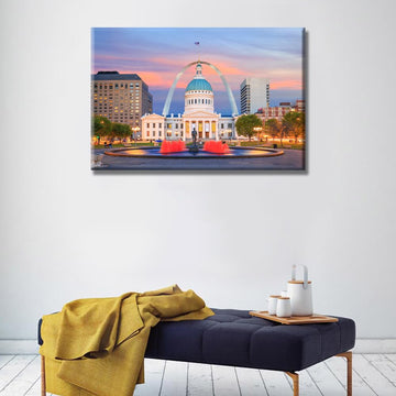 Colorful Cityscape Wall Art St. Louis Downtown Canvas Art Paintings for Room Decor Old Courthouse Building Museum