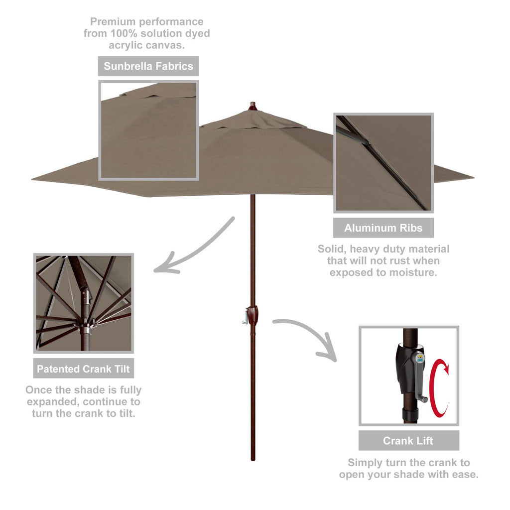 Umbrella 12-Year Protection 9-Ft Outdoor Patio Umbrella, Sunbrella Fade-Resistant Acrylic Fabric, Auto Tilt and